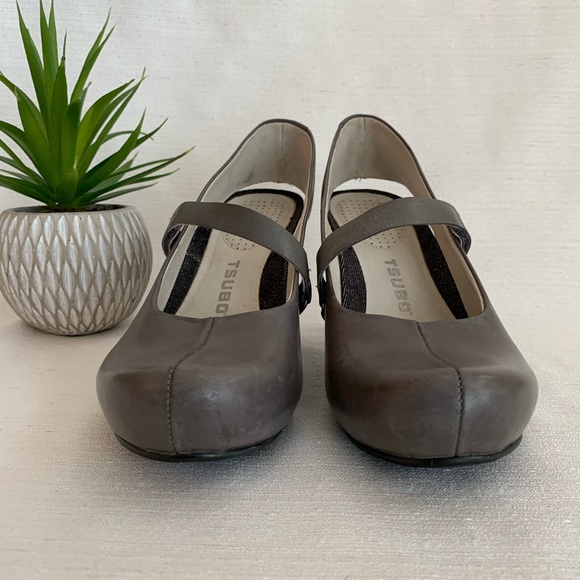 Tsubo Acrea Gray Leather Mary Jane Slingback Denim Heels Woman’s 8.5 - Picture 4 of 12